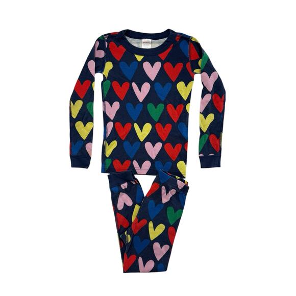 HANNA ANDERSSON Blue Multi Hearts Long Johns Pajama Set Size 120 6-7 Organic - Picture 1 of 8